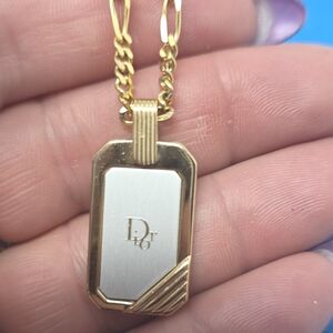 Dior Vintage Dog Tag Gold Necklace. Authentic